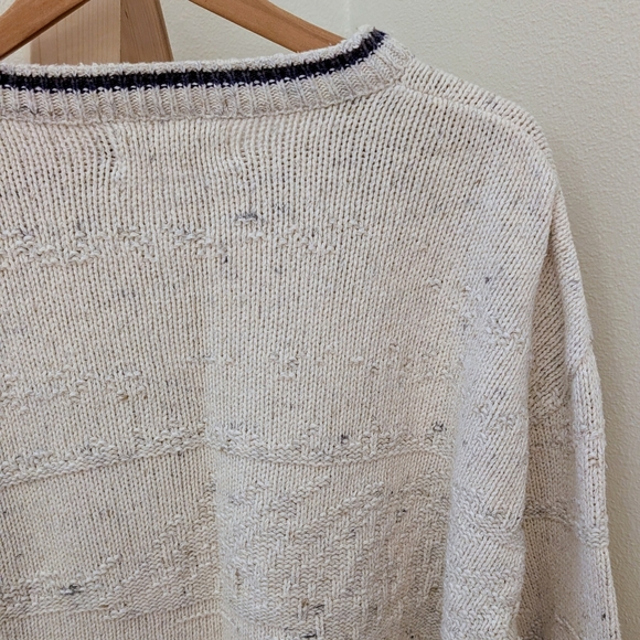 Vintage Embroidered Black Lab & Canoe Textured Chunky Crewneck Sweater In Ivory - Picture 9 of 12